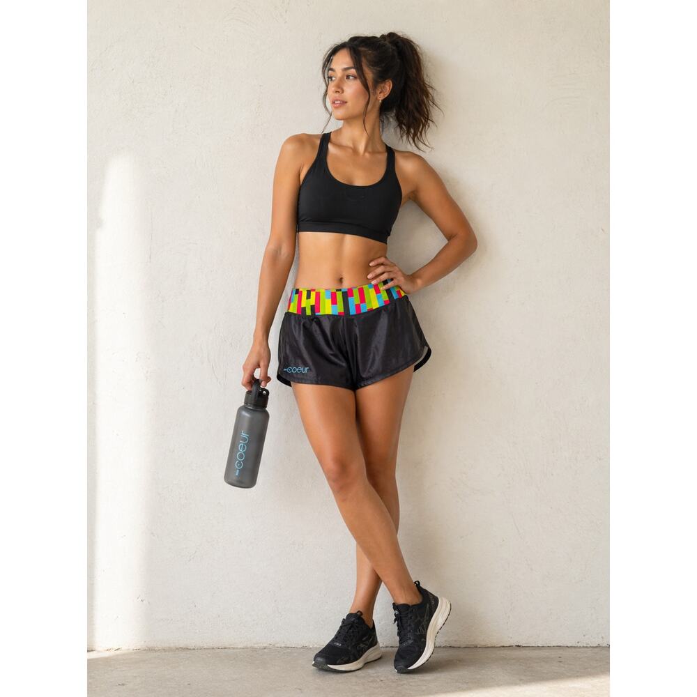 Coeur Running Shorts Women’s M Black Multicolor Waist Athletic Gym USA
